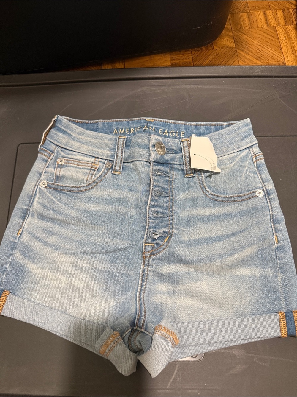 American Eagle Outfitters Light Blue High-Rise Button-Front Denim Shorts